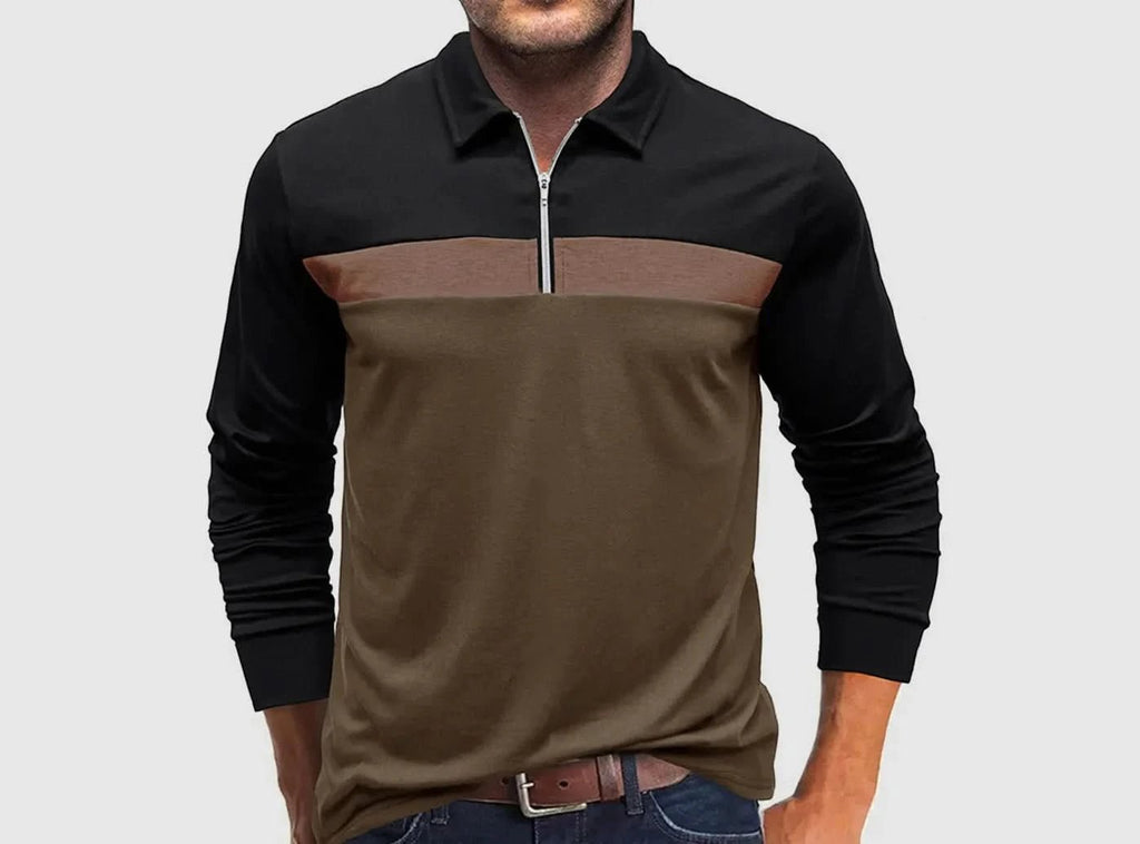 FitVille Herrenmode Colorblock Langarm - Poloshirt mit Reißverschluss - 2